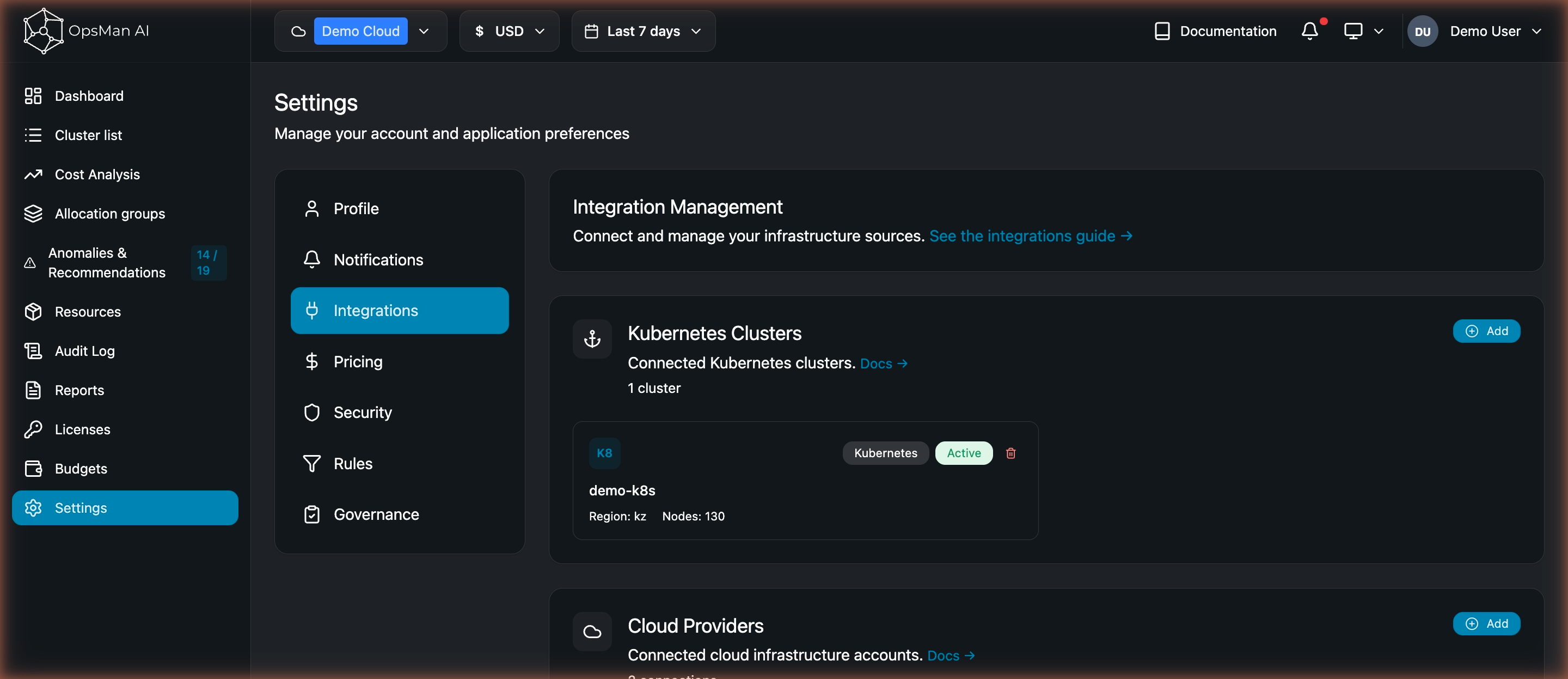 Settings · Integrations
