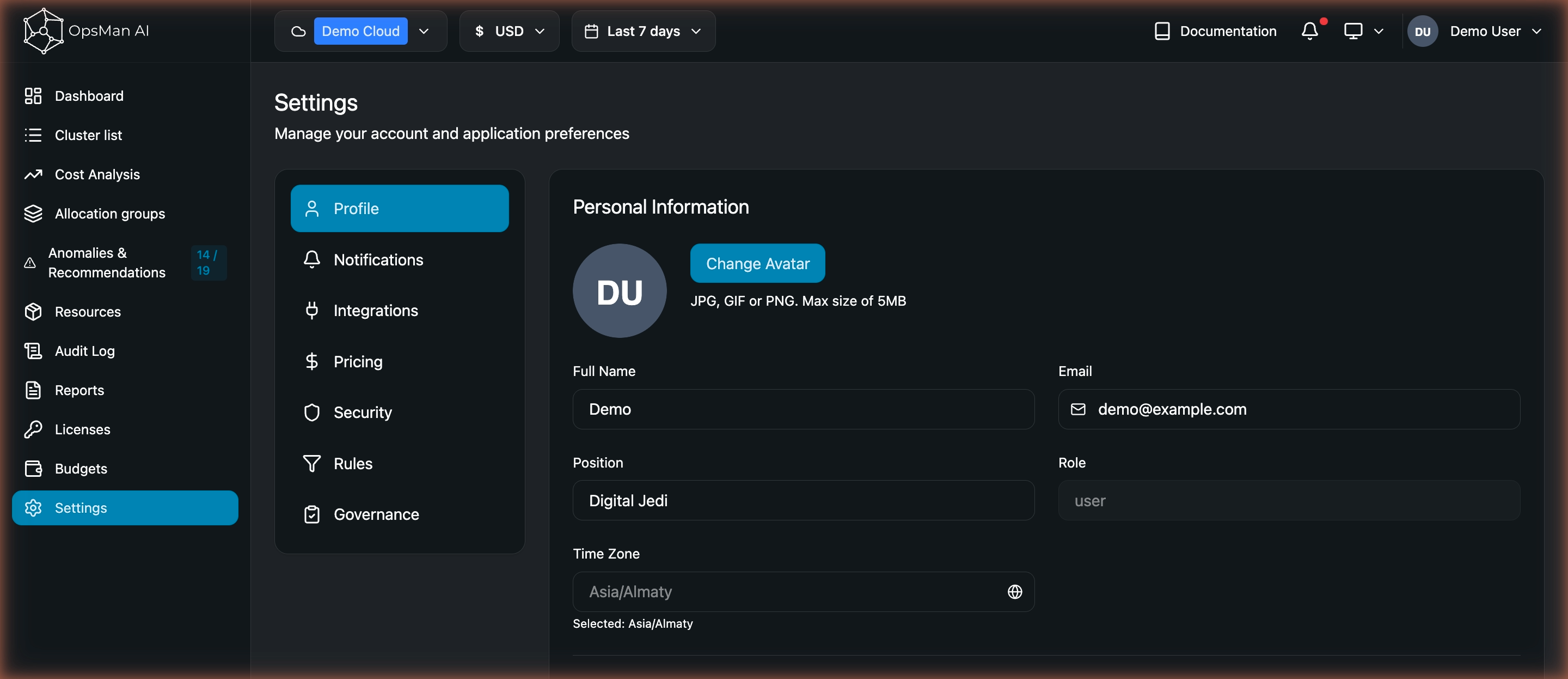 Settings · Profile